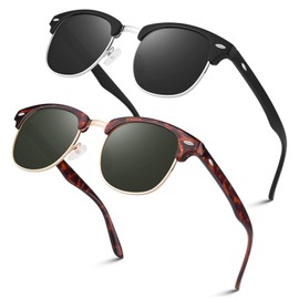 LINVO Polarized Semi Rimless Sunglasses for Men Women, Mens Sunglasses Classic Retro Shades Half Frame Driving Sun Glasses UV Protection