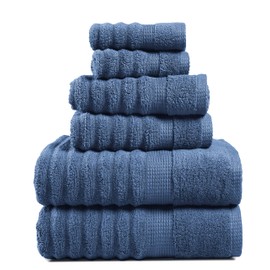 LANE LINEN Luxury Bath Towels for Bathroom Towels Decorative Set of 6, 100% Cotton Quick Dry Towels, Hand Towels and Washcloths Sets, Soft Workout Towels for Gym, Body, Hotel Collection Towels- Denim