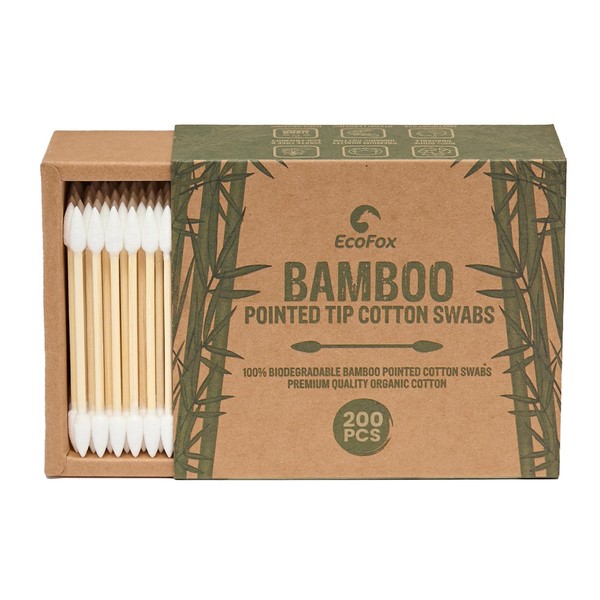 EcoFox Precision Tip Cotton Swabs 200 Count | Organic &