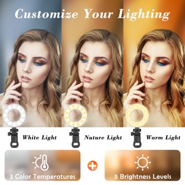 Mojimdo LED Ringlicht für Handy und Laptop, Selfie Licht mit 3 Farbtemperaturen und 5 Helligkeitsstufen, USB Videolicht für Videokonferenz, Zoom, YouTube, TikTok, Makeup, Fotografie