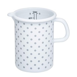 Riess, 0338-066, Küchenmaß 10 cm, 1,0 L, COUNTRY - PÜNKTCHEN GRAU, emailierter Stahl, Weiss mit grauen Pünktchen, 0,43kg, 10cm Durchmesser, 1,0 Liter, 16,3 x 11,3 x 14,8cm, Induktion