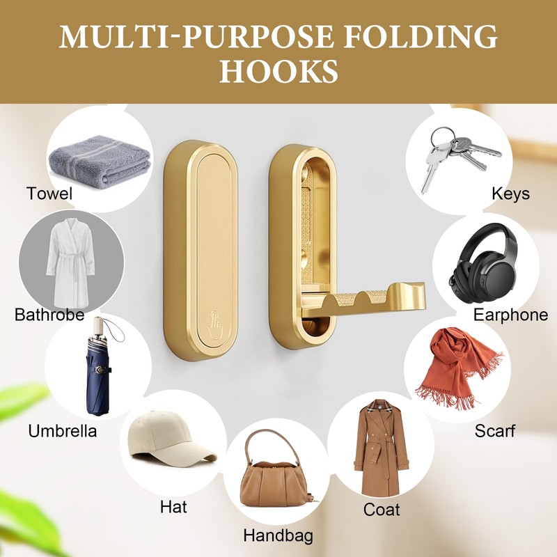 Carreneu Foldable Coat Hook, 90° Wall-Mounted Coat Hook, Foldable, Invisible
