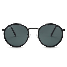 CONRAD RONTGEN Retro Round Sunglasses for Women Men Double Bridge UV400 Protection Black Frame Black Lens