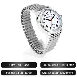 MAUJOY Talking Watch for Men for Blind Seniors with Visual Impairment, Loud and Clear Voice, Speaks German, Silvera