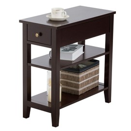 DORTALA 3-Tier End Table with Drawer Side Table with One Drawer and Double Shelves Living Room End Telephone Table with Storage Shelves Coffee Table for Home & Office, Brown