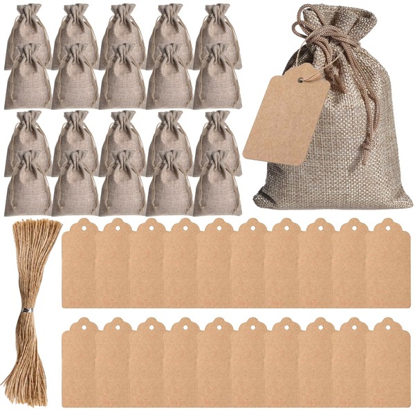 DKDDSSS 20 Pcs Hessian Bags, Drawstring Bags Burlap Bag Small