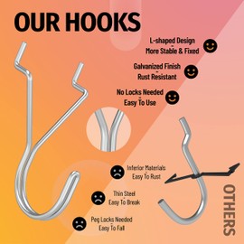 HUHOLE Pegboard Hooks, J-Hook, 1 Inch Silver Pegs 40 Pack, Ideal Display Hooks for Hanging Jewelry, Necklaces, Keys, Small Tools, Will Not Fall Out, Fit 1/8”, 3/16” Peg Boards