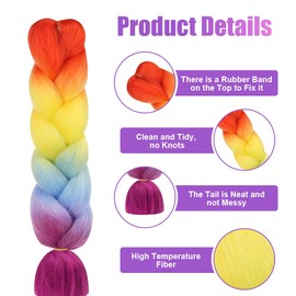 Aomig Braids Extensions, Ombre Synthetic Hair for Braiding, 24 Inch Hair Strands for Braiding Hair, Fake Hair, Braiding Hair Extensions for Hair Box Braid Braids (Purple/Blue/Yellow/Orange)