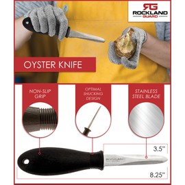 Rockland Guard Oyster Shucking Knife - Oyster Knife Shucker for Opening Clams, Scallops, Shellfish - Stainless Steel Blade, Non-Slip Ergonomic Handle - Kitchen Tool for Chefs, Cooks - Set of 4 Knives
