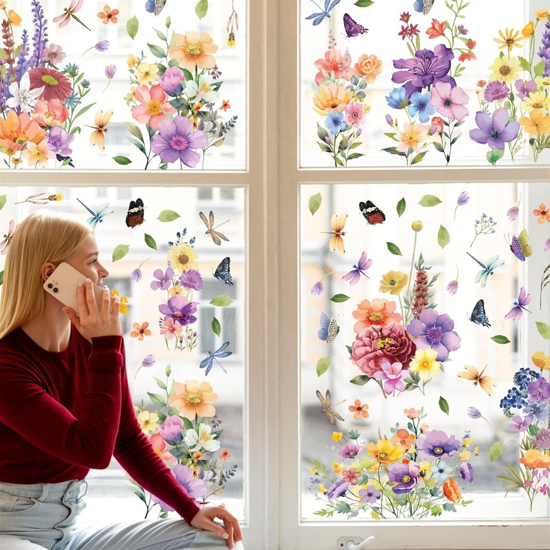WALPLUS Flower Window Stickers for Glass Double Sided Spring Window