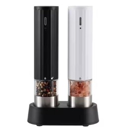 Electric Salt and Pepper Grinder Set, One-Hand Operation, LED Light, Type-C Rechargeable, with Stand