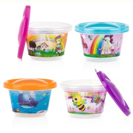 Nuby 4-Pack Stackable Printed Wash or Toss Snack Cups, 4 Ounce, Styles May Vary