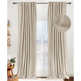 100% Blackout Shield Linen Blackout Curtains for Bedroom 108 Inches Long, Back Tab/Rod Pocket Living Room Drapes, Thermal Insulated Blackout Curtains 2 Panels Set, 50" W x 108" L, Oatmeal