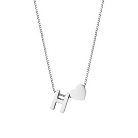 JewelryWe Jewellery, Women's Necklace with Letter Initial and Heart, Alphabet A-Z, Stainless Steel Pendant with Chain for Women and Girls, Silver Look