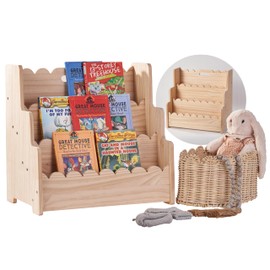 Kids Bookshelf Storage 3-Tier Scalloped Wooden Book Case for Kids Rooms, MontessoriBookshelf for Toddlers & Baby, Solid Wood Organizer for Small Nursery & Classroom