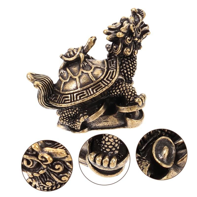 Mobestech Retro Copper Dragon Turtle Figurine Desktop Decor Unique Metal