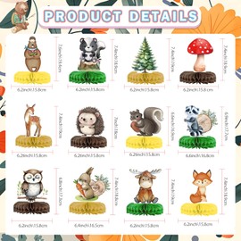 12 Pack Woodland Animals Centerpieces, Woodland Baby Shower Table Decorations, Woodland Creatures Table Centerpieces for Forest Animals Baby Shower Party Supplies