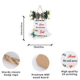 As for Me and My House We Will Serve The Lord-Joshua 24:15 Christian Bible Verse Wall Art Scripture Wooden Hanging Sign with Ribbon Bow Wall Art Decor for Farmhouse Home Wall Art Decoration 12x10 Inches