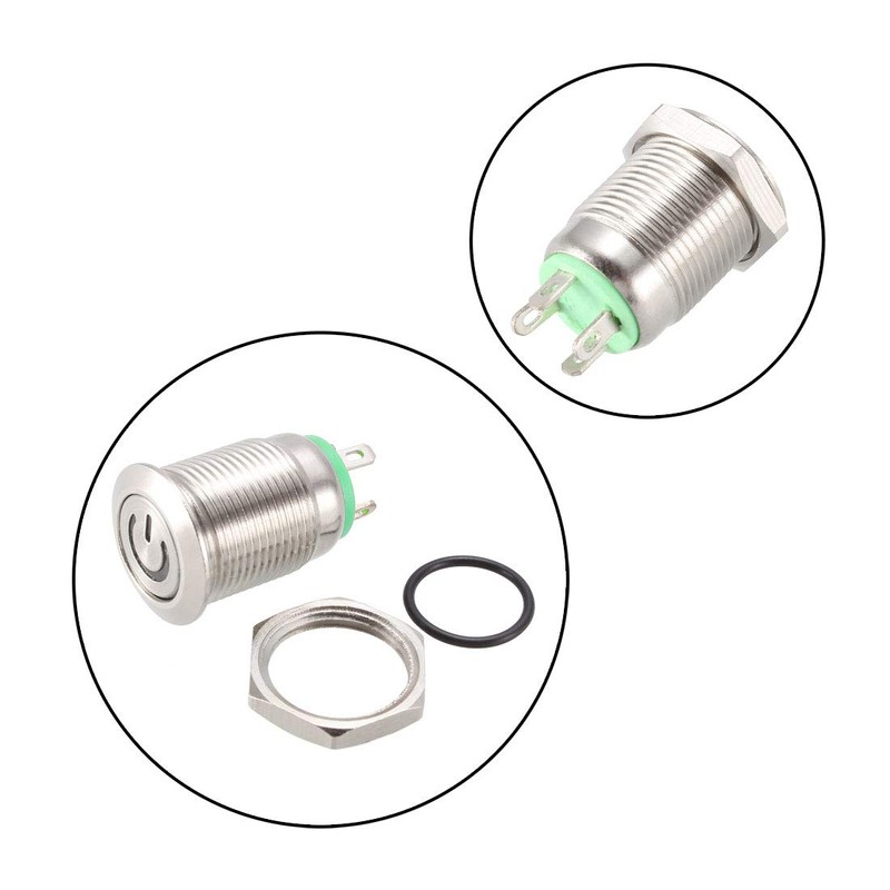sourcing map Momentary Metal Push Button Switch Flat Head 12mm