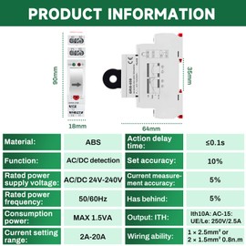 Buyweek Current Monitoring Relay 2A-20A Current Adjustable Over/Under Current Monitoring Relay Rated Supply Voltage: AC/DC 24V-240V (GRI8-05B AC/DC Monitoring)