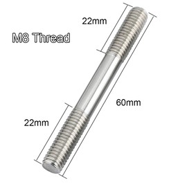 YXQ M8x60mm Push Rod Double End Thread Stud Tight Adjustable 304 Stainless Steel Silver Tone (12Pcs)