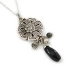 Vintage Inspired Flower and Charms Pendant with Silver Tone Chain