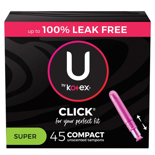 U by Kotex Click Compact Tampons, Super Absorbency, Unscented, 45