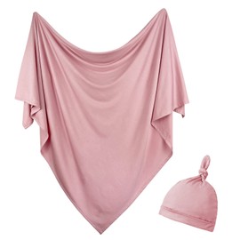 OWLOWLA Newborn Swaddle Set Stretch Wrap Swaddle Receiving Blanket for Baby Boy Girl(Blush-rm)