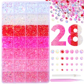 22000Pcs Pink Rhinestones for Bedazzling, Jelly Bedazzling Resin Gems 3-5mm, Pink White Gems Bedazzling Kit for Crafting, Flatback Color Light Hot Pink AB Gems for Nails Face Makeup Crafts Tumblers