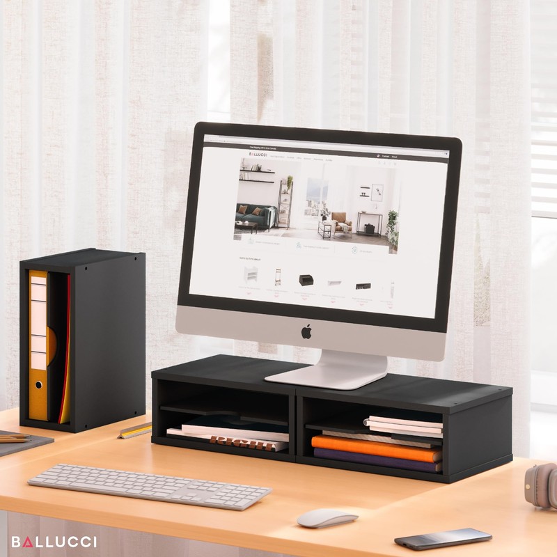 Ballucci File Organizer, 2-Tier Document Paper Sorter, Stackable Wood Desk