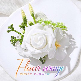 Latious Prom Rose Corsage White Flower Corsages for Women and Bride (White)