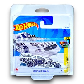 Hot Wheels Mustang Funny Car (White & Black) 5/10 HW Art Cars - 2024-112/250 (Short Card) - COMES IN A GENUINE KLAS CAR KEEPER PROTECTOR CASE - HTB73