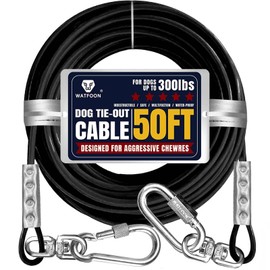 Tie Out Cable for Dogs Up to 300lbs,50ft Extra Strong 1000lbs Break Strength Tie-Out Tether Trolley Training Lead,Dog Run Cable for Yard Garden Park Camping Outside (Black, 300lbs 50ft)