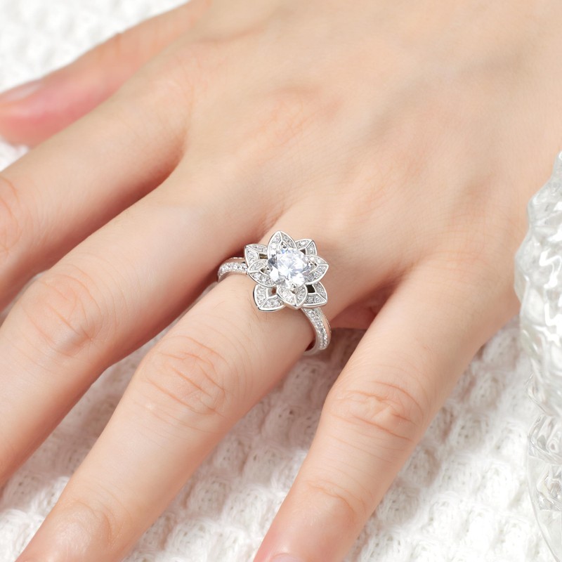 Birth Flower Ring For Women, Sterling S925 Silver April Birthstone