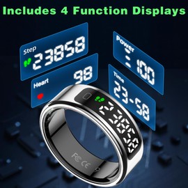 Gulemfy Smart Ring with LED Display Screen, Fitness Tracker Smart Rings for Women Men, Health Ring for iOS & Android, Sleep Tracker Ring Compatible with Heart Rate, SpO2, Sleep, Step (Silver, 11)