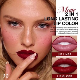 IATMOMOD 1Pcs 2 in 1 0xblood Red Matte Lip Liner and Liquid Lipstick Stain Makeup Set for women, Red Long Lasting Smudge Proof Lip Tint Matte Finish Lip Gloss for All-Day Color Hold Easy to Use 30#