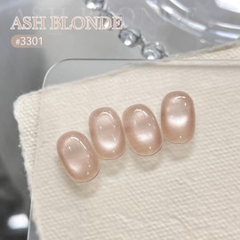 GAOY Nude Glassy Cat Eye Gel Nail Polish, 16ml Glitter Holographic Nail Polish with Magnet, Reflective Translucent UV Gel, 3301 Ash Blonde