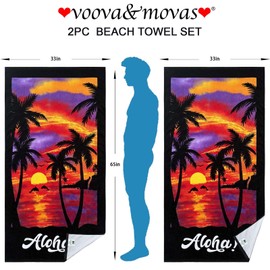 VOOVA & MOVAS Beach Towels 2 Pack, 33" X 65", 100% Cotton, Lightweight Pool Towels for Men and Women - Soft and Absorbent Swim Towels for Adult | Teens, Palm Sunset