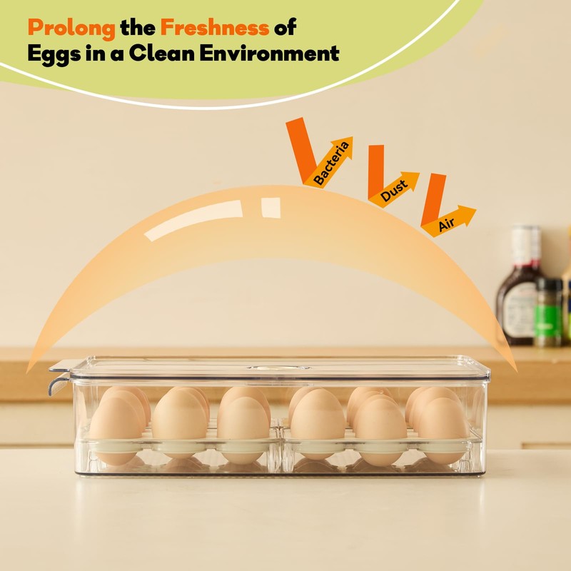 FreshKeeper Stackable Egg Holder for Fridge with Time Scale on