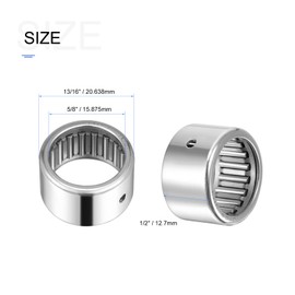 METALLIXITY SCE108 Needle Roller Bearings 5/8" ID x 13/16" OD x 1/2" Height 5 Packs, Chromium Steel Open End Thrust Bearing - for Industrial Machinery and Equipment