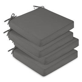 downluxe Waterproof Outdoor Chair Cushions Set of 4, 19" x 19" x 3" Patio Chair Cushion with Non-Slip Ties & Handle, Square Outdoor Cushion for Patio Furniture with Removable Cover, New Dark Grey