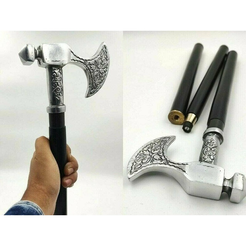 PIRU Walking Cane for Men Solid Pewter Bavarian Axe Handle