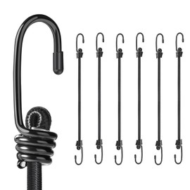 Kshineni 18 inch(45cm) Bungee Cords with Hooks, 6 Pcs Heavy Duty Outdoor Elastic Bungee Straps, Multi-Purpose Bungee Rope for Luggage, Camping, Tarps, Bike Rack, Kayaking（Black）
