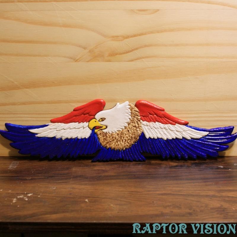 Hand Painted Wood Burned Eagle - Color: Hand Painted Red,