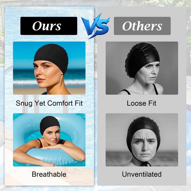 3Pcs Unisex Polyester Swimming Cap, Assorted Colours Fabric Swim Cap,
