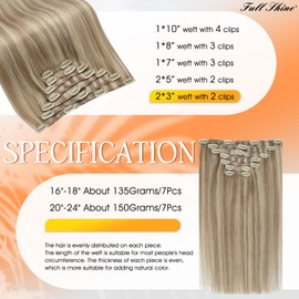 Full Shine 24 Inch Clip in Hair Extensions Dirty Blonde Highlight Light Blonde Human Hair Clip in Extensions for Thick Hair Double Weft Straight Invisible Natural Hair Extensions 7 Pcs