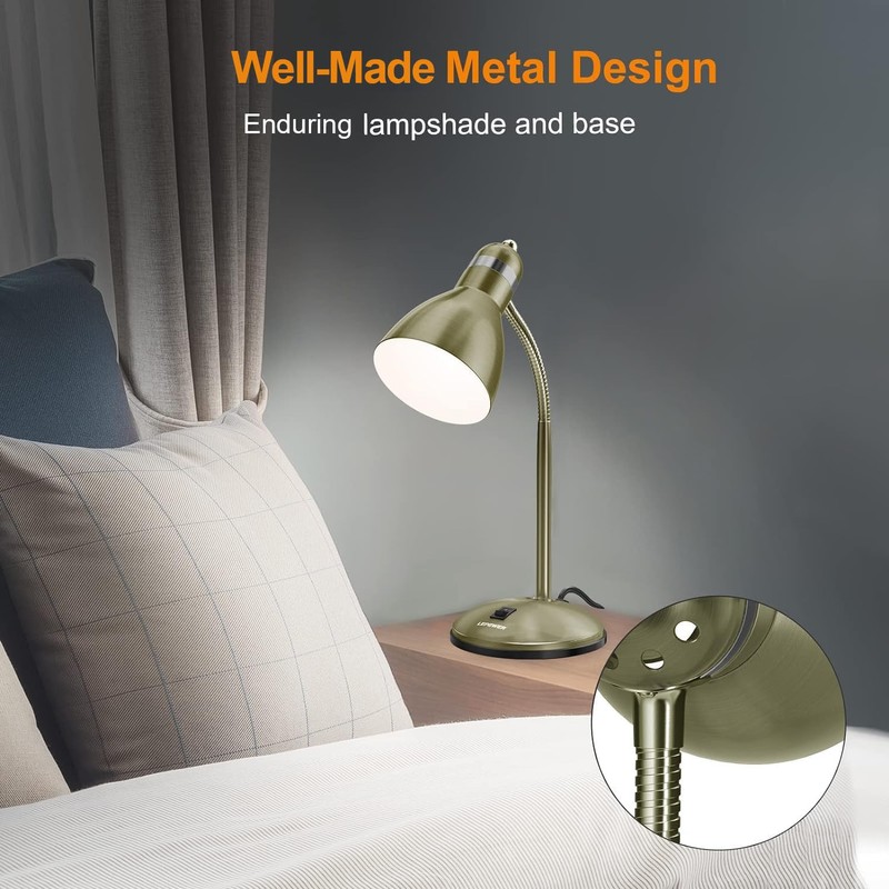 LEPOWER Metal Desk Lamp, Adjustable Goose Neck Table Lamp, Eye-Caring