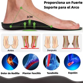 Plantillas para Fascitis Plantar, Plantillas Ortopédicas para Hombre, Plantillas para Zapatos con Apoyo de Arco, Plantillas de Gel para Pie Plano, Plantillas Deportivas Amortiguadoras y Antifatiga, Aliviar el Dolor de Pies y Talones (43-46 Negro)