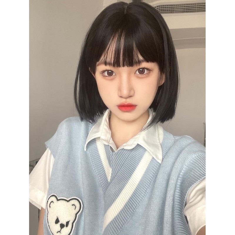 Eileen Bob Black Wig, Natural Fluffy Feel, Women's Wig, Straight,