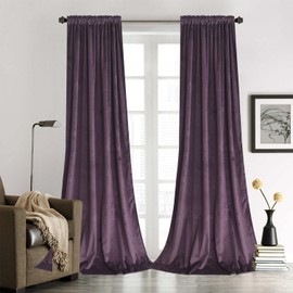 Roslynwood Deep Purple Velvet Curtains Home Office Thermal Insulated Luxury Energy Saving with Rod Pocket & Clip Rings Top Light Blocking Drapery for Bedroom/Living Room,52W x 120L Inch, 2 Panels